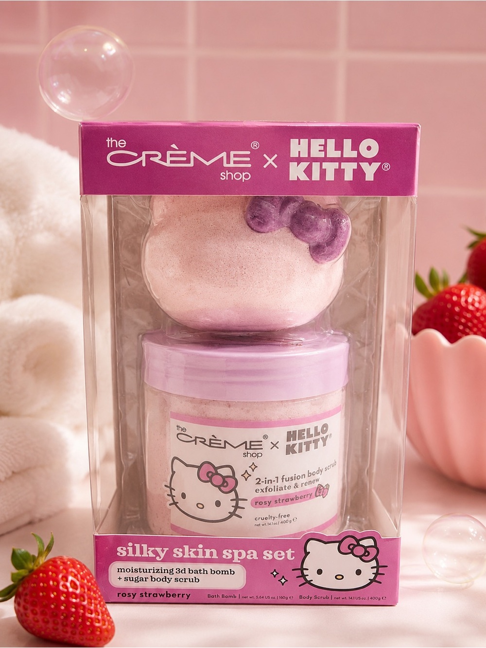 The Crème Shop x Hello Kitty Rosy Strawberry Silky Skin Spa Set - Pink
